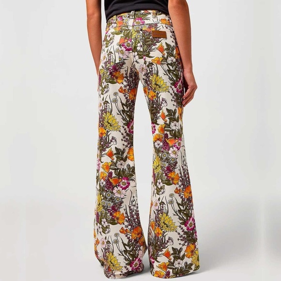 Wrangler Wanderer x Free People Mid Rise Floral Retro Festival Boho Flare Sz 26 - Picture 2 of 16